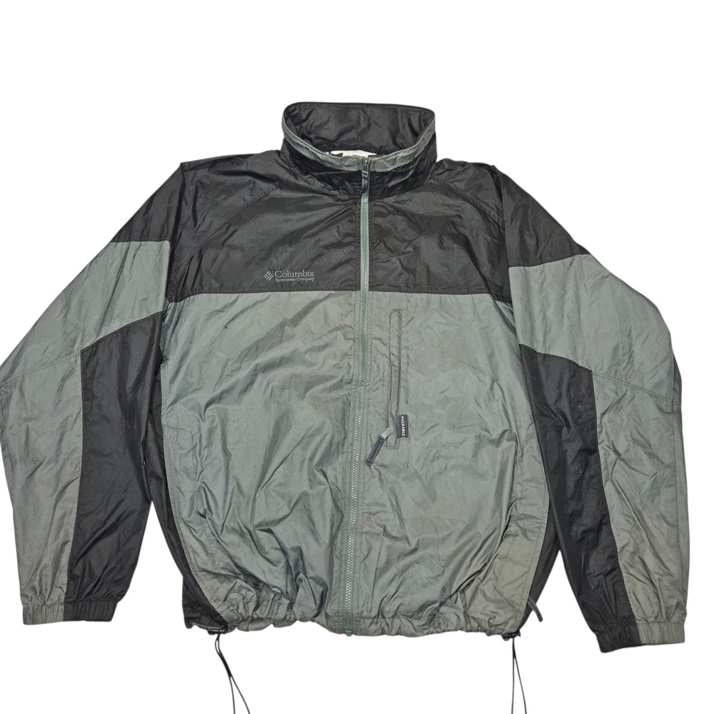 Columbia VTG Packable Windbreaker Jacket Grey Black Colorblock Sz XXL